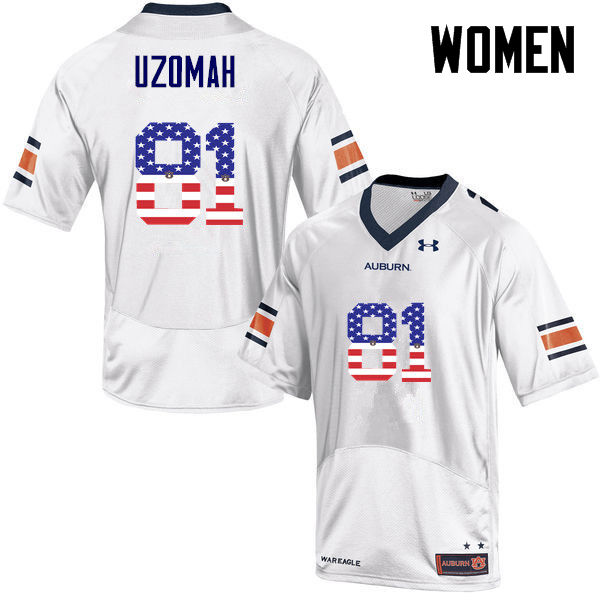 Women #81 C.J. Uzomah Auburn Tigers USA Flag Fashion College Football Jerseys-White - Click Image to Close